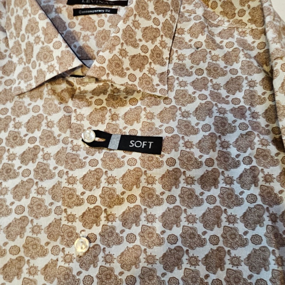 Levinas Contemporary Fit Brown White Geometric Button Up Shirt 2XL 1-00474